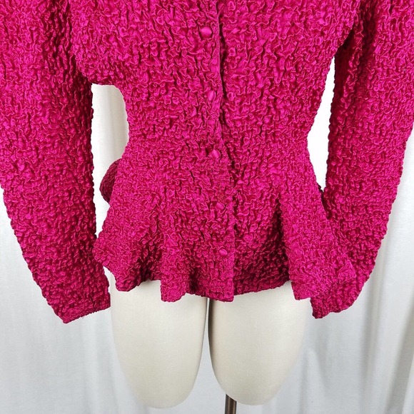 Farinae Collections Crinkle Fabric Peplum Blazer Jacket Womens 12 Vintage Formal - Picture 6 of 8